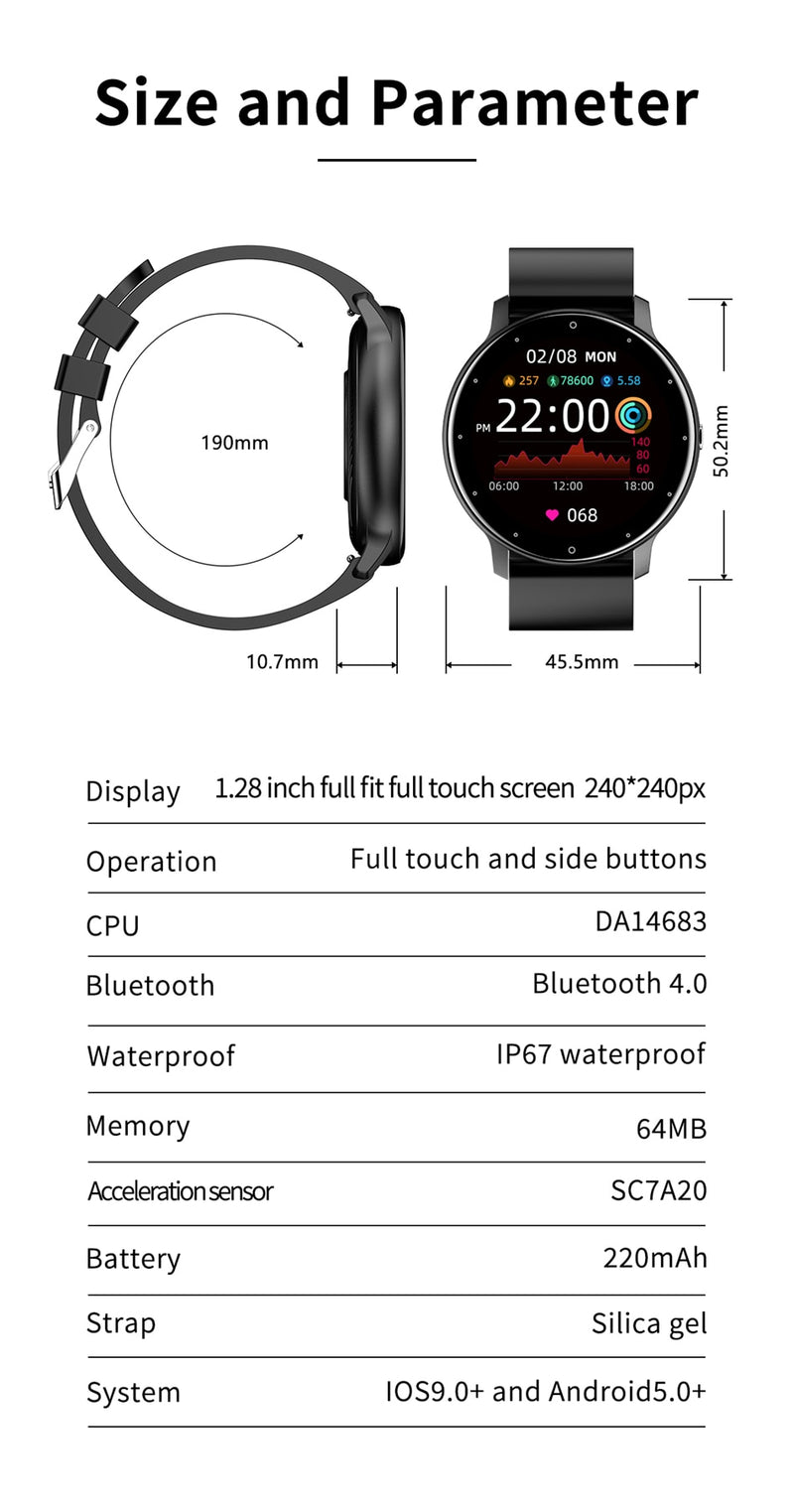 Relógio Inteligente Esportivo com Caixa, Smartwatch, Tela Full Touch, Fitness à Prova d'Água IP67, Bluetooth, Masculino para Android, iOS, 2022