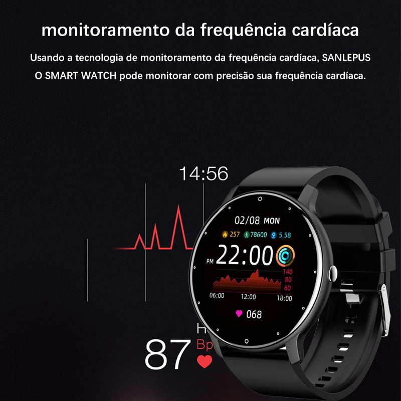 Relógio Inteligente Esportivo com Caixa, Smartwatch, Tela Full Touch, Fitness à Prova d'Água IP67, Bluetooth, Masculino para Android, iOS, 2022