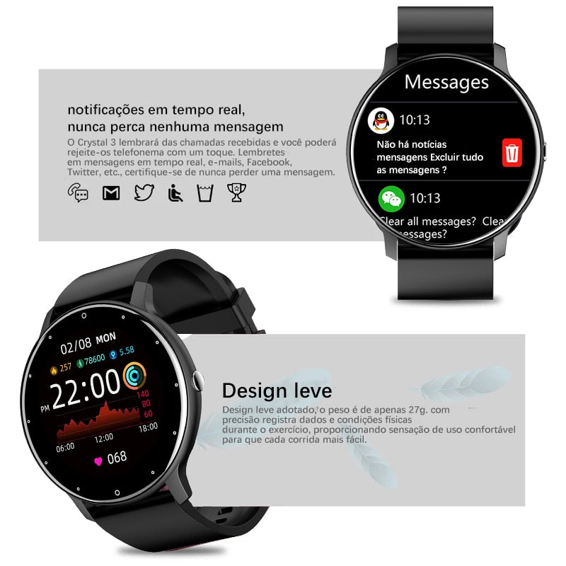 Relógio Inteligente Esportivo com Caixa, Smartwatch, Tela Full Touch, Fitness à Prova d'Água IP67, Bluetooth, Masculino para Android, iOS, 2022