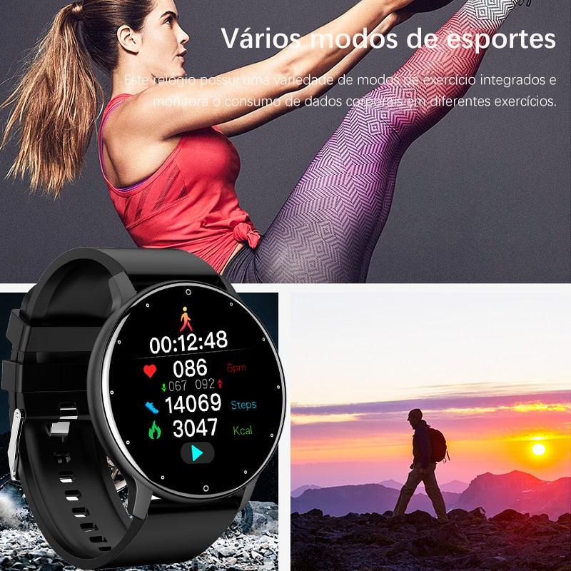 Relógio Inteligente Esportivo com Caixa, Smartwatch, Tela Full Touch, Fitness à Prova d'Água IP67, Bluetooth, Masculino para Android, iOS, 2022